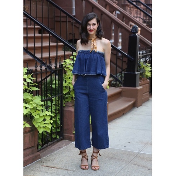 Anthropologie Tiered Denim Cute Strapless Jumpsuit - Picture 5 of 13